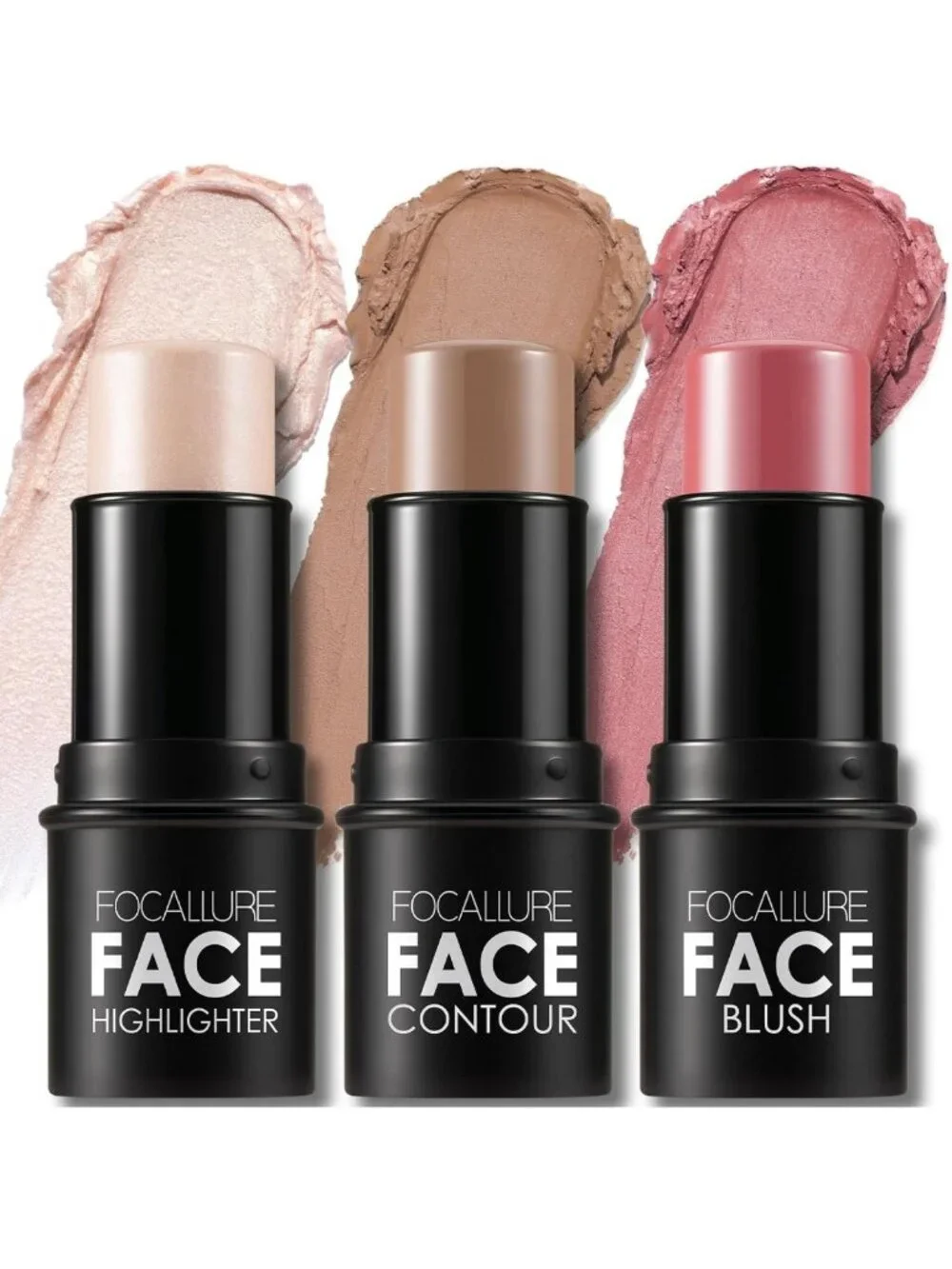 3 Pcs Cream Contour Sticks Set - Highlighter, Bronzer & Blush, Long-Wear Makeup
